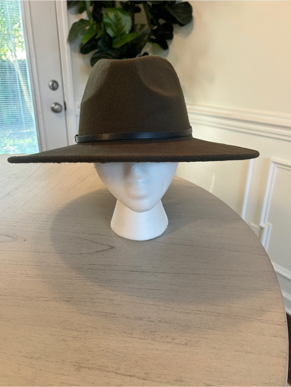 Wide Brim Felt Hat in Olive with Black Band